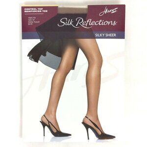 Hanes Silk Reflections Pantyhose Size EF Large Beige Control Top Reinforced Toe